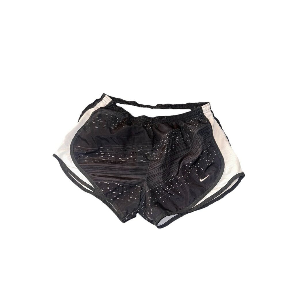 Nike Dri Fit Shorts Womens Medium Black Specks Swoosh Running Lined Athletic Gym